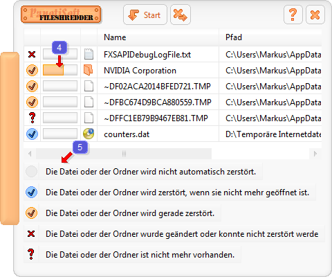 Arbeitsansicht des Programms FileShredder