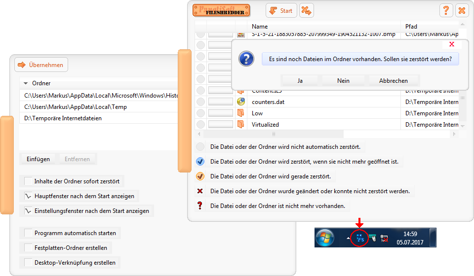 &Uuml;bersicht des Programms FileShredder
