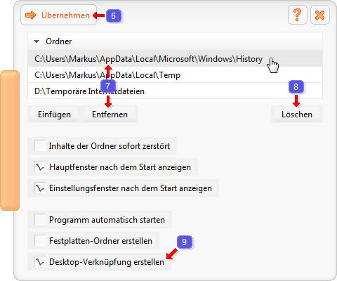 Einstellungsfenster des Programms FileShredder