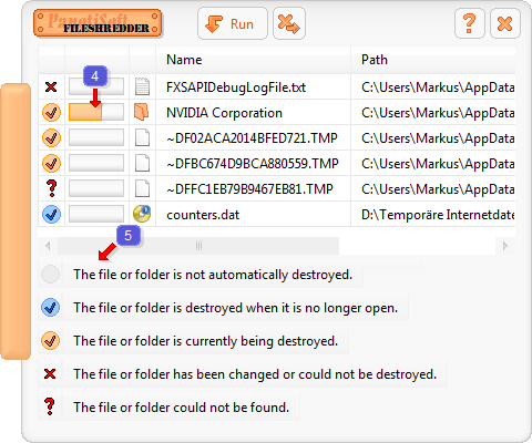 Working view of the program FileShredder