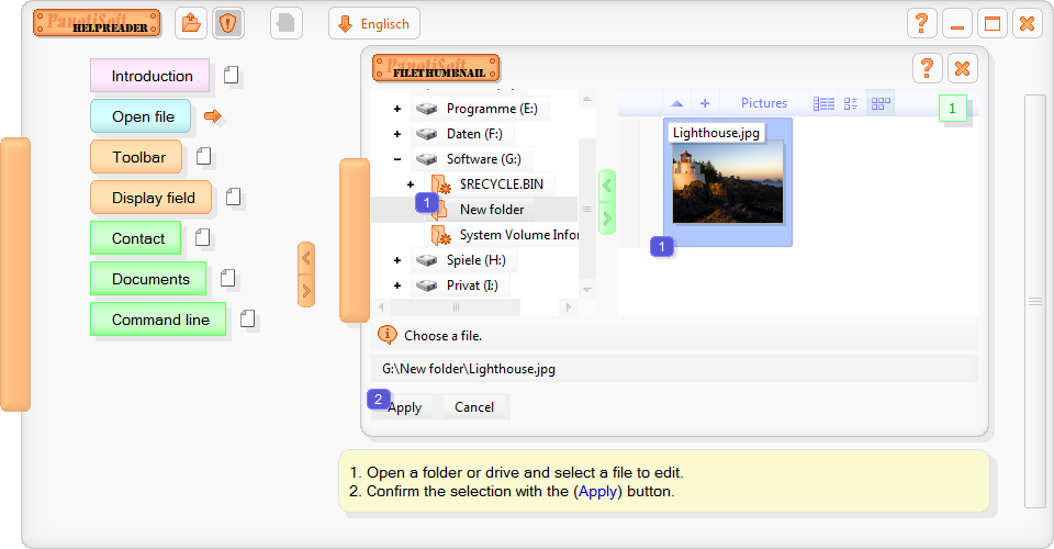 Representation of the program HelpReader