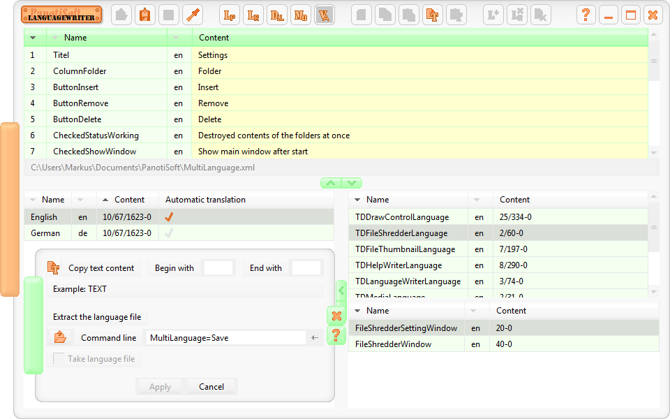 Representation of the program LanguageWriter