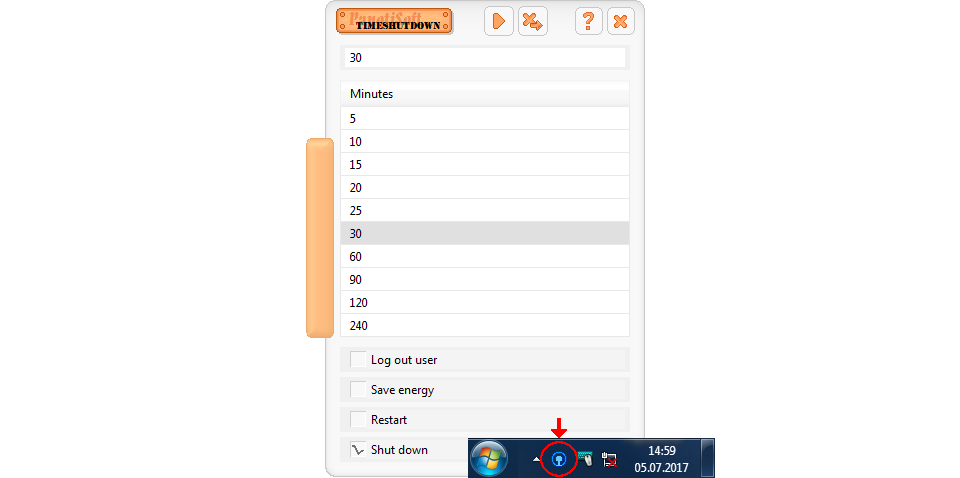 Representation of the program TimeShutdown