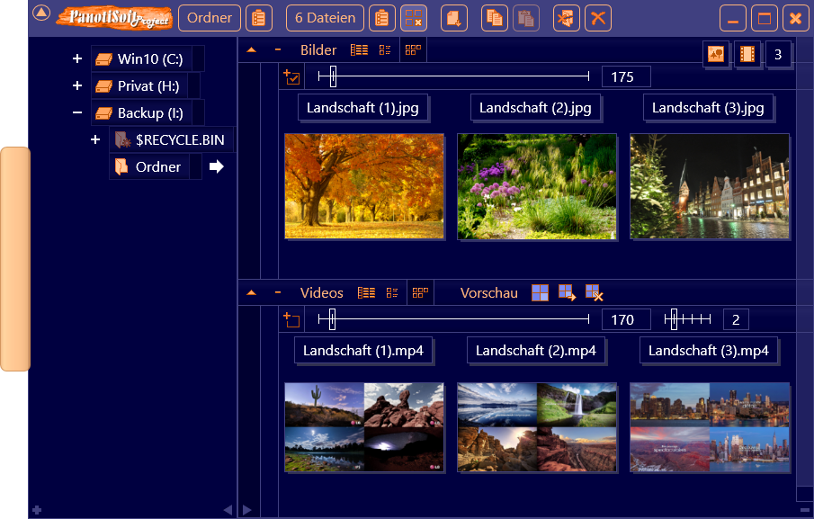 &Uuml;bersicht des Programms FileThumbnail